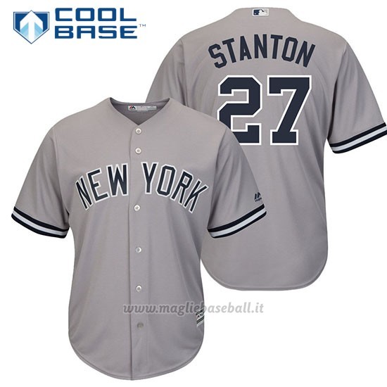 Maglia Baseball Uomo New York Yankees 27 Giancarlo Stanton Grigioreplica Giocatore Cool Base